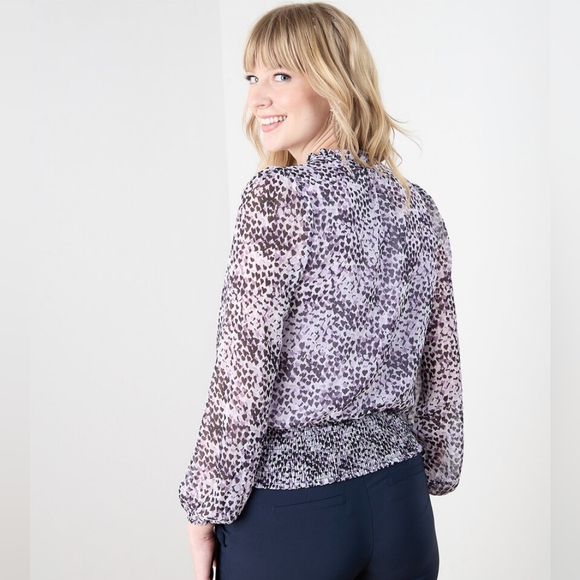 Cleo Long Sleeve Chiffon V-neck Blouse - Picture 2 of 10